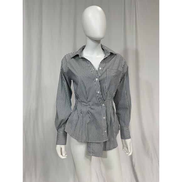 Veronica Beard 'Rosamund' White Poplin Striped Wrap Shirt Size 4 - Picture 2 of 4